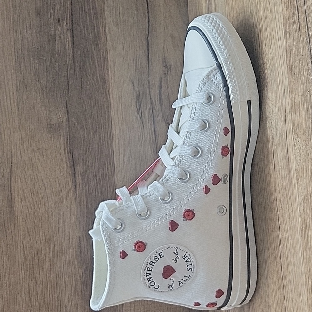 Converse White and Red High-Top Sneakers - Picture 10 of 12